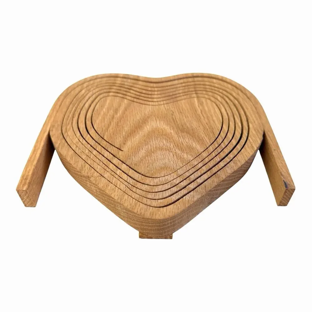 VTG Heart Shaped Basket By John Keim Nesting Pear Wood Collapsible 7.5x6.5 in￼
